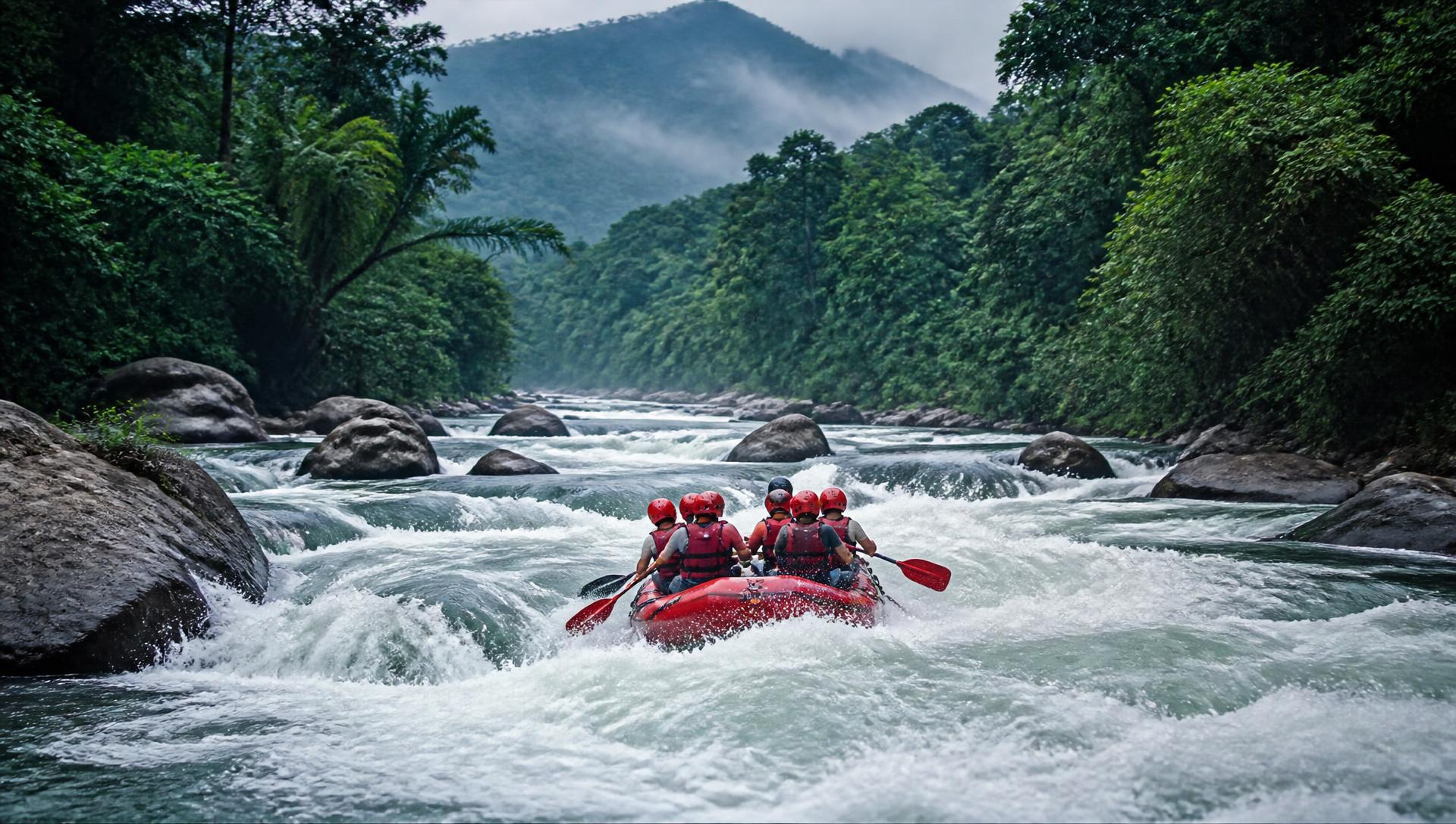 Rafting group on the Kelani River rapids
