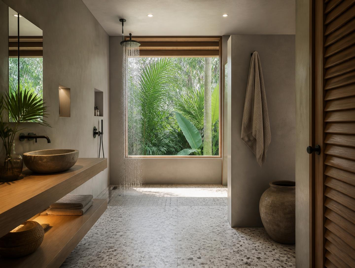 Bathroom with a window onto the garden