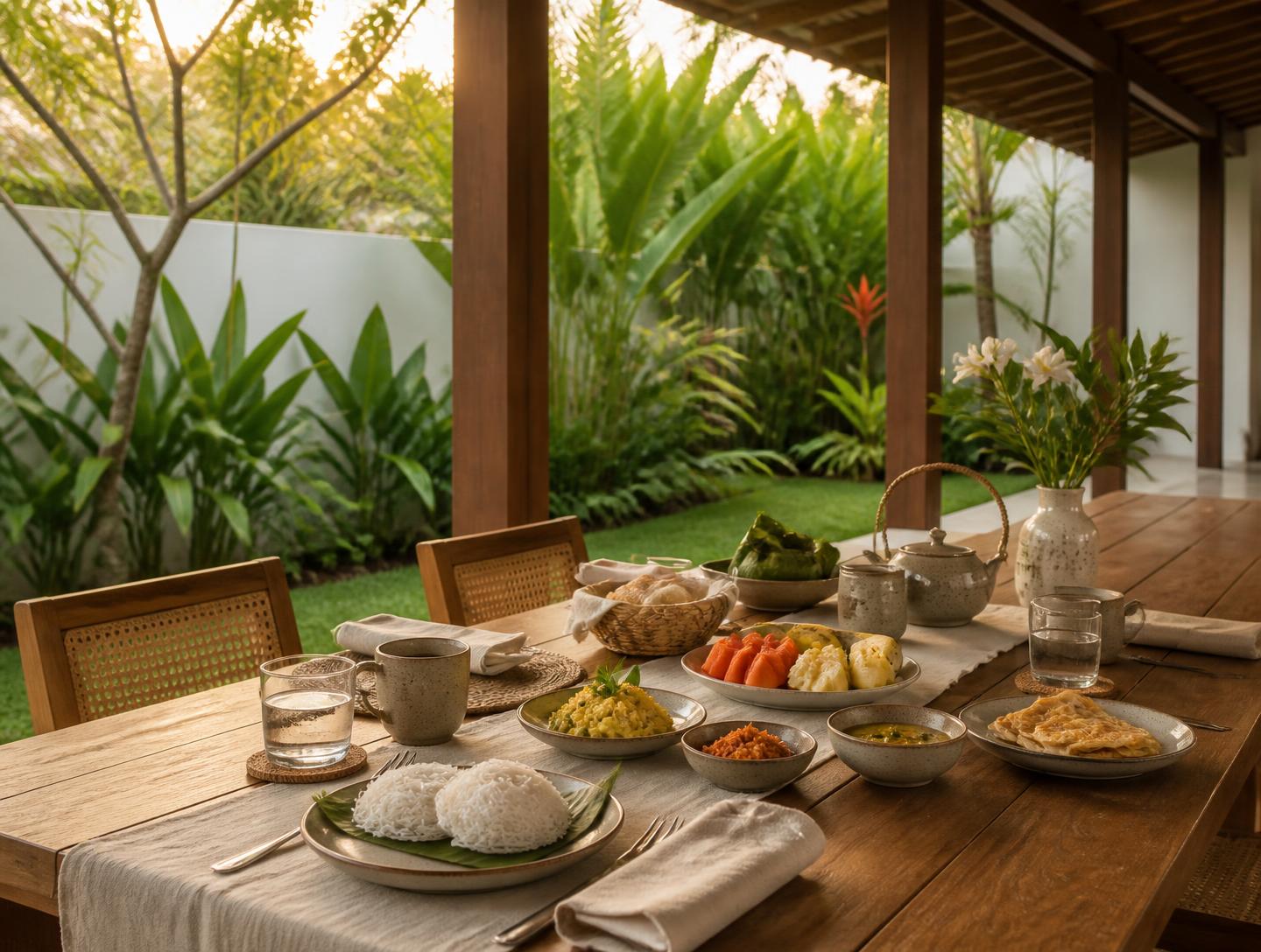 Outdoor dining set in the villa garden
